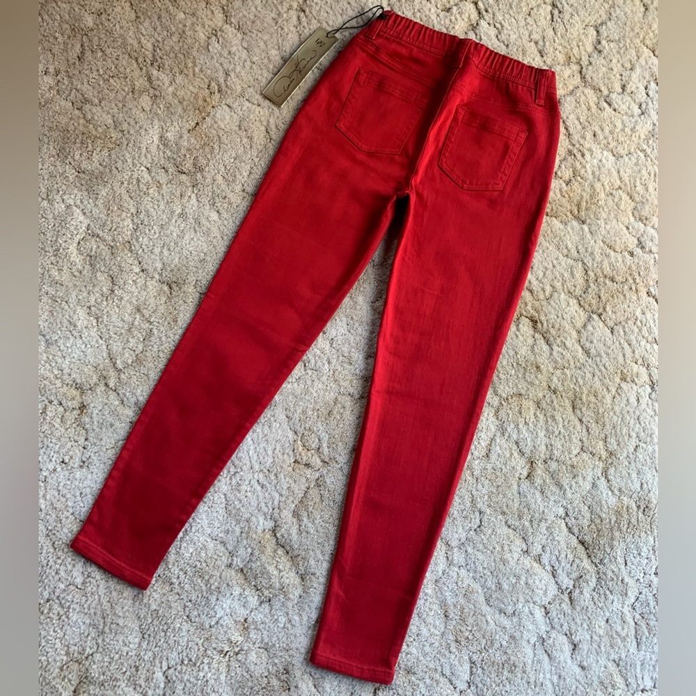 NWT DG2 by DIANE GILMAN PULL-ON RED STRETCH WAIST SKINNY JEANS IN SIZE PXS/2P - Picture 4 of 15